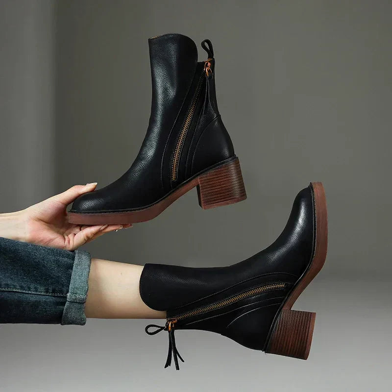 CORA - LEATHER ZIP ANKLE BOOTS